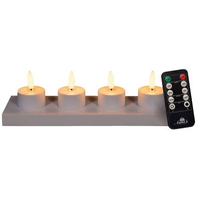 Oplaadbare LED theelichtjes - 4x st - wit - H5 cm - met oplaadstation en afstandsbediening