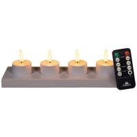 Oplaadbare LED theelichtjes - 4x st - wit - H5 cm - met oplaadstation en afstandsbediening