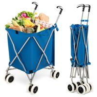 Opvouwbare Boodschappentrolley met Wielen Handkar met Afneembare Oxford-Tas Opvouwbare Winkelwagen (Blauw)