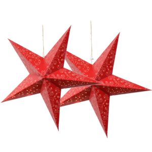 Verlichte kerststerren - 2x st- rood - 60 cm - papier - op batterijen