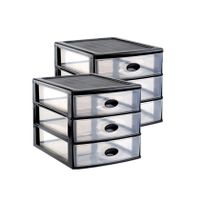 2x stuks ladeblok/bureau organizer met 3x lades zwart/transparant L35,5 x B27 x H27 cm