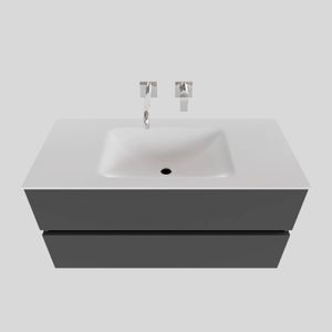 Badkamermeubel Solid Surface BWS Oslo 100x46 cm Midden Mat Antraciet (zonder kraangaten)