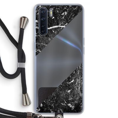 Zwart marmer: Oppo A91 Transparant Hoesje met koord