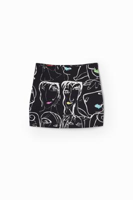 Slim fit minirok met gezichten - BLACK - S