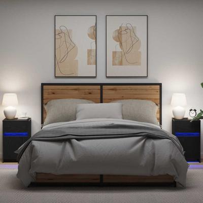 LED Bedside Kast 2 pcs Zwart eiken 38 x 34 x 61 cm Spaanplaat