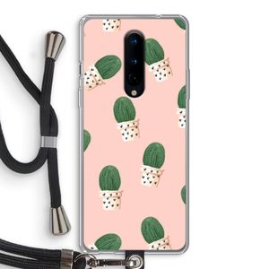 Cactusprint roze: OnePlus 8 Transparant Hoesje met koord