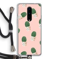 Cactusprint roze: OnePlus 8 Transparant Hoesje met koord