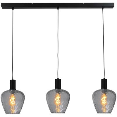 Masterlight 3-lichts hanglamp - zwart -Porto met Diamond smoke glazen - 2711-05-05-100-3-5