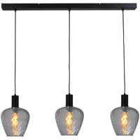 Masterlight 3-lichts hanglamp - zwart -Porto met Diamond smoke glazen - 2711-05-05-100-3-5