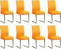 Set van 8 Oranje leren industriële eetkamerstoelen Remix - poot vierkant rvs - Toledo Leer Mandarin (oranje leer)