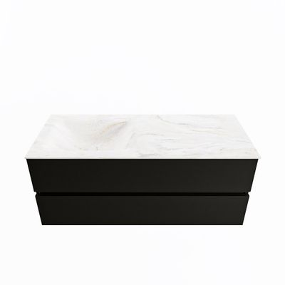 MONDIAZ VICA-DLUX 120cm badmeubel onderkast Urban 2 lades. Inbouw wastafel CLOUD links zonder kraangat, kleur Ostra.