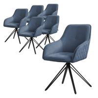 ML-Design eetkamerstoelen draaibaar set van 6, textiel geweven stof, blauw, woonkamerstoel met armleuning/rugleuning, - thumbnail