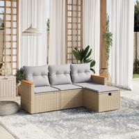 4-delige Loungeset met kussens poly rattan gemengd beige