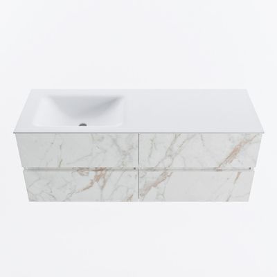 MONDIAZ VICA 130cm badmeubel onderkast Carrara 4 lades. Wastafel CLOUD links zonder kraangat, kleur Talc.