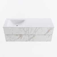 MONDIAZ VICA 130cm badmeubel onderkast Carrara 4 lades. Wastafel CLOUD links zonder kraangat, kleur Talc. - thumbnail