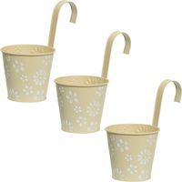 3x stuks bloempotten ophangbaar - zink - 14 x 24 cm - creme