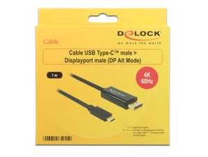 Delock 85255 Kabel USB Type-C male > DisplayPort male (DP Alt Mode) 4K 60 Hz 1 m zwart