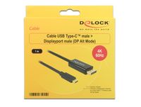 Delock 85255 Kabel USB Type-C male > DisplayPort male (DP Alt Mode) 4K 60 Hz 1 m zwart - thumbnail