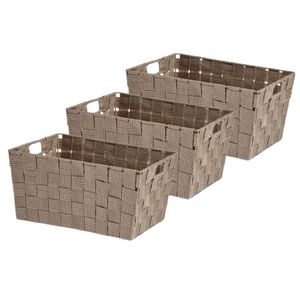 Set van 3x stuks kast/badkamer opbergmandjes beige 30 x 20 x 14 cm