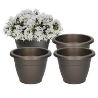 PlasticForte Plantenpot - 4x - antraciet - 14 cm - 1L - kunststof - voor buiten