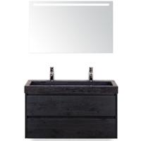 Dante Badmeubelset 100 cm - Black Oak - Wastafel Hardsteen Wit Lucca 2 Kraangaten met Sence Spiegel