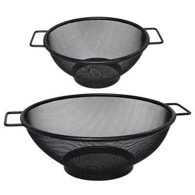 Gerimport keuken vergiet met handvaten - set 2x stuks - zwart - metaal - 31/20 cm
