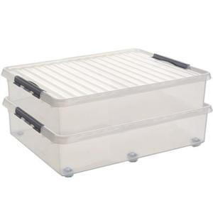 Sunware opslagbox - 2x stuks - met deksel - kunststof - 60 liter - 80 x 50 x 20 cm - opslagdoos