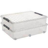 Sunware opslagbox - 2x stuks - met deksel - kunststof - 60 liter - 80 x 50 x 20 cm - opslagdoos