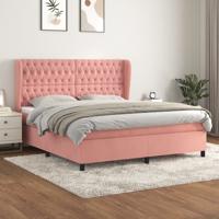Boxspring met matras fluweel roze 160x200 cm