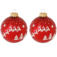 Kerstballen - 8x stuks - rood - rendieren opdruk - 7 cm - glans - Kerstversiering/kerstdecoratie Kerstballen - 8x stuks - rood - rendieren opdruk - 7 cm - glans - Kerstversiering/kerstdecoratie