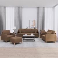 4-delige Loungeset met kussens stof bruin