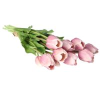 Kunst tulpen boeket Sally - 7x stuks - zacht lila - real touch - 47 cm - kunst zijdebloemen