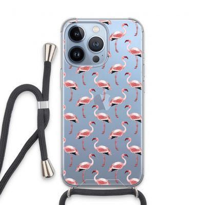 Flamingoprint groen: iPhone 13 Pro Transparant Hoesje met koord