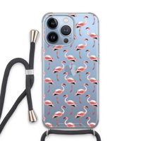 Flamingoprint groen: iPhone 13 Pro Transparant Hoesje met koord