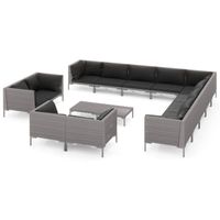 vidaXL 14-delige Loungeset met kussens poly rattan donkergrijs - thumbnail