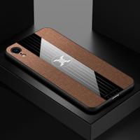 Voor iPhone XR XINLI stiksels doek Textue schokbestendig TPU beschermhoes (bruin)