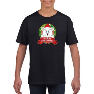 Zwart Kerst t-shirt voor kinderen met een ijsbeer