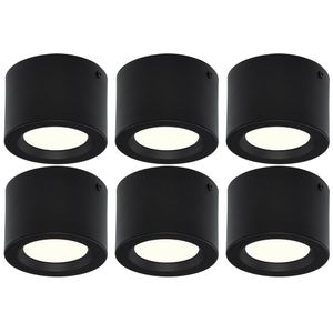 LED Downlight 6 Pack - Opbouw Rond Hoog 5W - Natuurlijk Wit 4200K - Mat Zwart Aluminium - Ø105mm