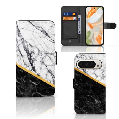 Google Pixel 9 | 9 Pro | Bookcase | Marmer Wit Zwart - Origineel Cadeau Man