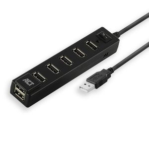 ACT AC6215 HighSpeed USB Hub 2.0 | 7x USB-A | 480 Mbps | On/Off Switch | Zwart