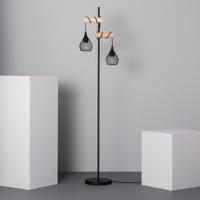 Tweedekans: Staande lamp zwart 'Mona' hout e27 fitting modern 164cm