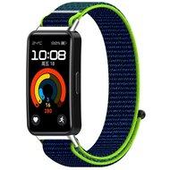 Sport loop nylon bandje - Donkerblauw met groen - Huawei Band 10 / 9 / 8