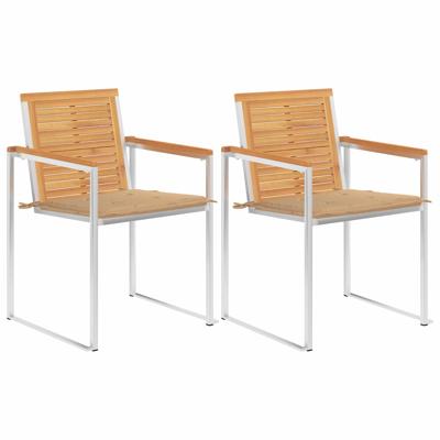 Tuinstoelen 2 st met kussens massief teakhout en staal