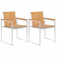 Tuinstoelen 2 st met kussens massief teakhout en staal