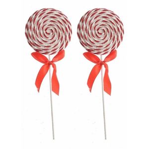 2x Hang kerstdecoratie foam lolly glitter wit/rood 28 cm