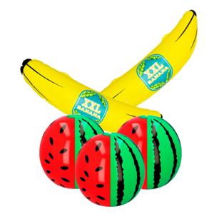 Opblaasbare fruit mix - 2x banaan 80 cm en 3x Watermeloen 35 cm - deco opblaasartikelen