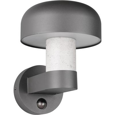 LED Tuinverlichting - Wandlamp Buitenlamp - Trion Freek - E27 Fitting - Rond - IP54 - Bewegingssensor - Betongrijs- Aluminium