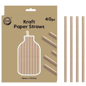 Kraftpapier rietjes - 40x stuks - naturel - 20cm x 0.8cm - drinkrietjes