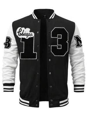Bon&Bon Men's Letter Print Baseball Jacket - Black Colorblock Bomber Black / XL