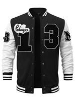 Bon&Bon Men's Letter Print Baseball Jacket - Black Colorblock Bomber Black / XL